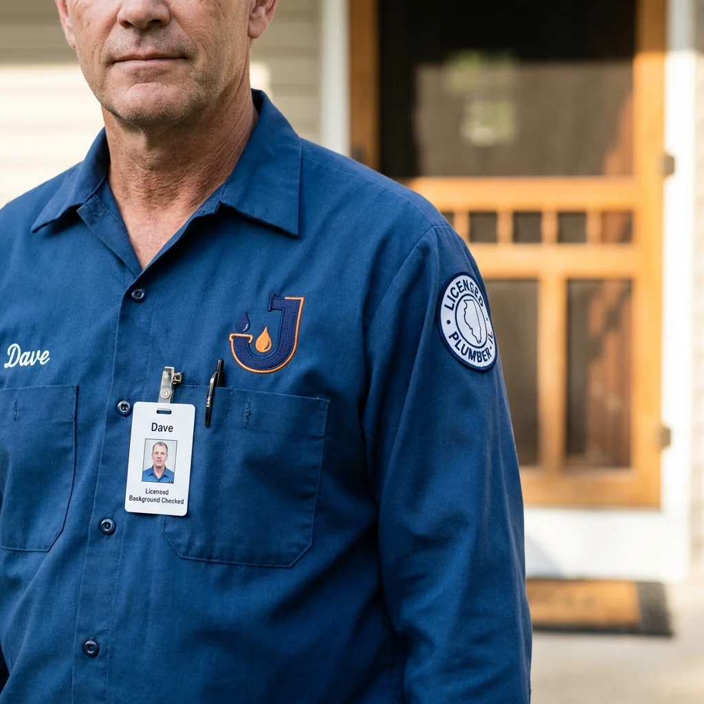 Licensed plumber showing ID badge in Westhampton Beach, NY