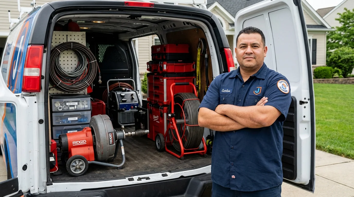 Professional drain cleaning equipment and Johns Plumbing LLC plumber in Westhampton Beach